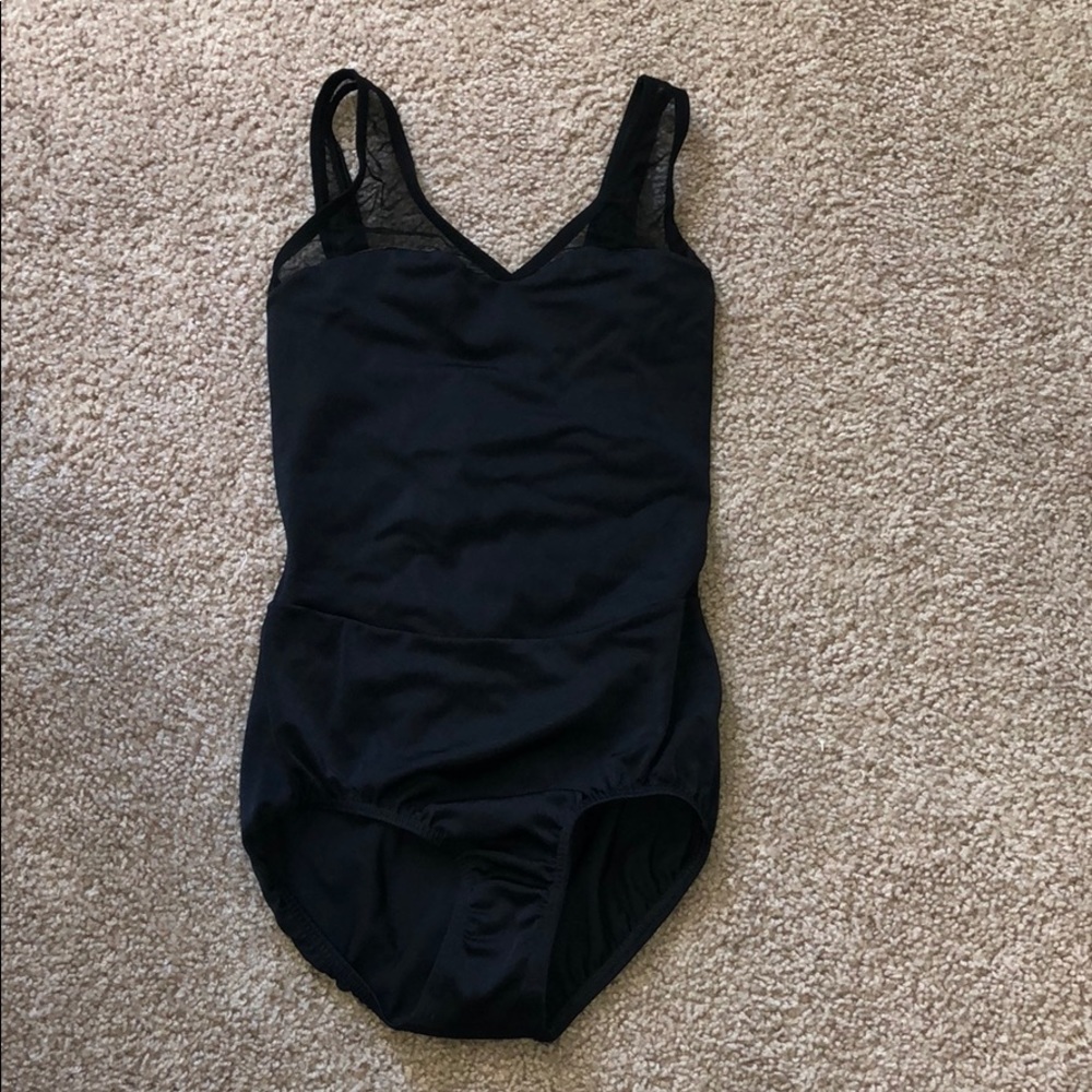 Black ballet leotard with mesh straps